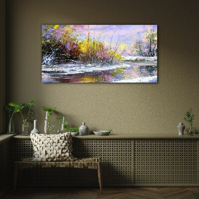 Bild auf glas drucken Winterlandschaft mit einem Fluss