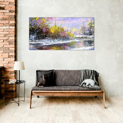 Bild auf glas drucken Winterlandschaft mit einem Fluss
