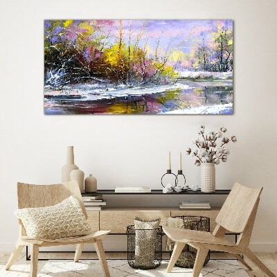 Bild auf glas drucken Winterlandschaft mit einem Fluss