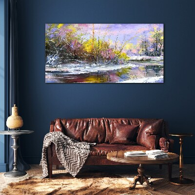 Bild auf glas drucken Winterlandschaft mit einem Fluss
