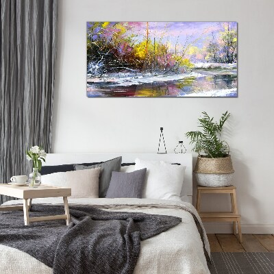 Bild auf glas drucken Winterlandschaft mit einem Fluss