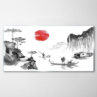 Bild auf glas Friedliche Landschaft mit Sonnenuntergang