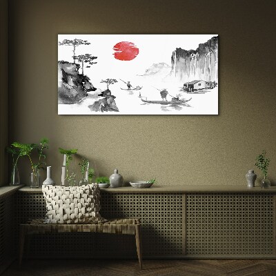 Bild auf glas Friedliche Landschaft mit Sonnenuntergang