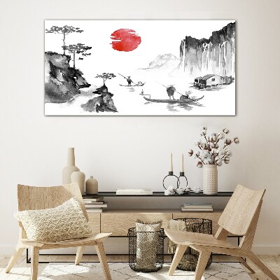 Bild auf glas Friedliche Landschaft mit Sonnenuntergang