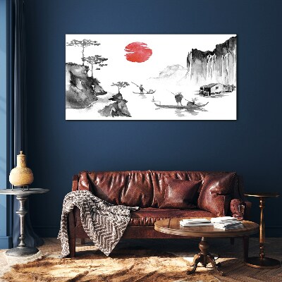Bild auf glas Friedliche Landschaft mit Sonnenuntergang