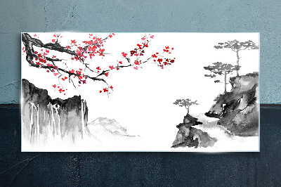 Bild aus glas Blumenlandschaften im japanischen Stil