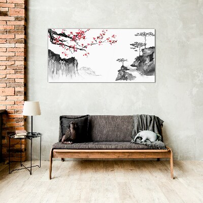 Bild aus glas Blumenlandschaften im japanischen Stil