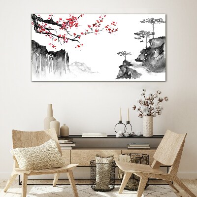 Bild aus glas Blumenlandschaften im japanischen Stil