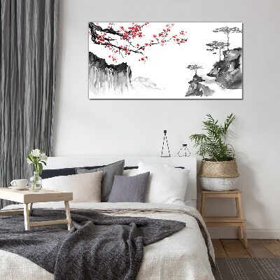 Bild aus glas Blumenlandschaften im japanischen Stil