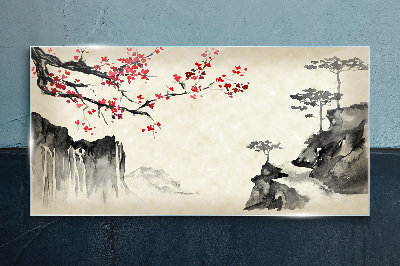 Glasbild Asiatische Kirschbäume