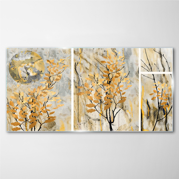 Glasbild Goldene Blätter im Mondlicht