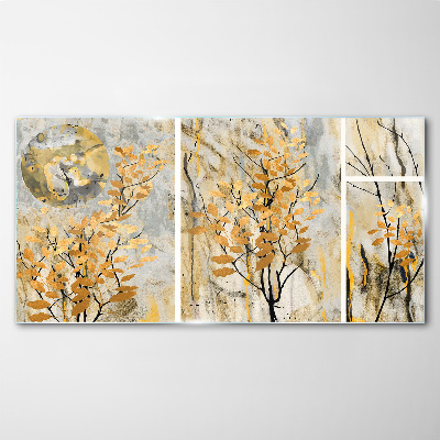 Glasbild Goldene Blätter im Mondlicht