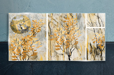 Glasbild Goldene Blätter im Mondlicht