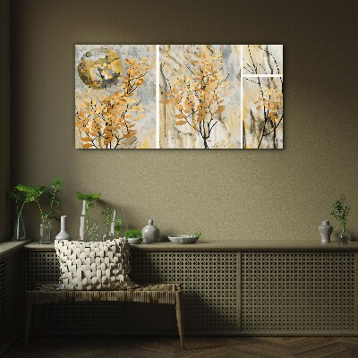 Glasbild Goldene Blätter im Mondlicht