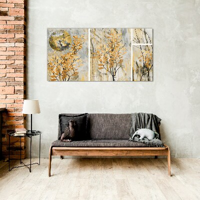 Glasbild Goldene Blätter im Mondlicht