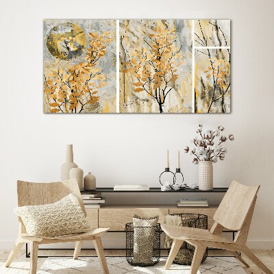 Glasbild Goldene Blätter im Mondlicht