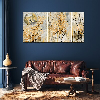 Glasbild Goldene Blätter im Mondlicht