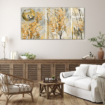 Glasbild Goldene Blätter im Mondlicht