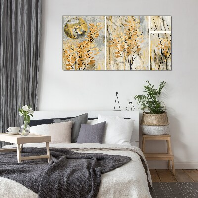 Glasbild Goldene Blätter im Mondlicht
