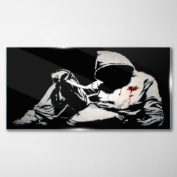 Glasbild Mann mit Messer Banksy