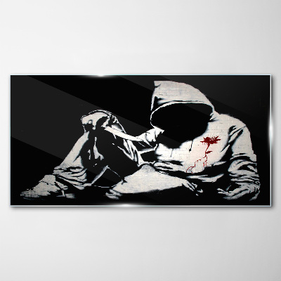 Glasbild Banksy-Messer Schwarz und Weiß