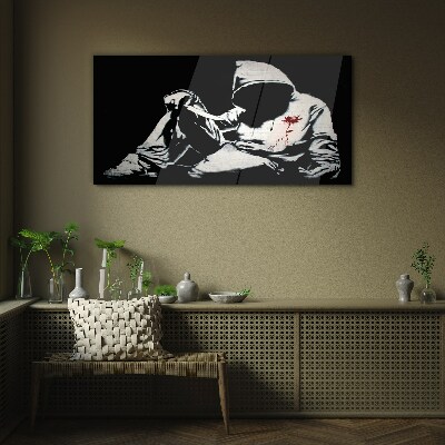 Glasbild Mann mit Messer Banksy