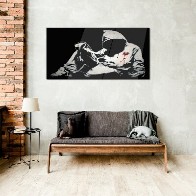 Glasbild Mann mit Messer Banksy