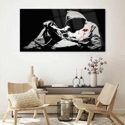 Glasbild Mann mit Messer Banksy