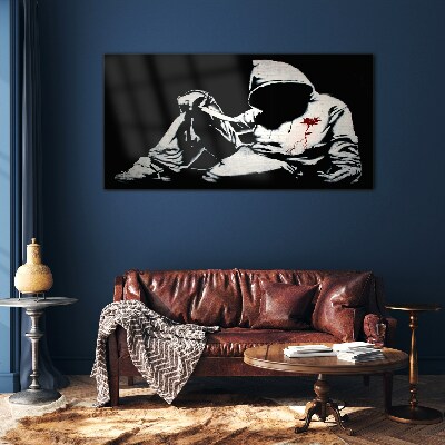 Glasbild Mann mit Messer Banksy
