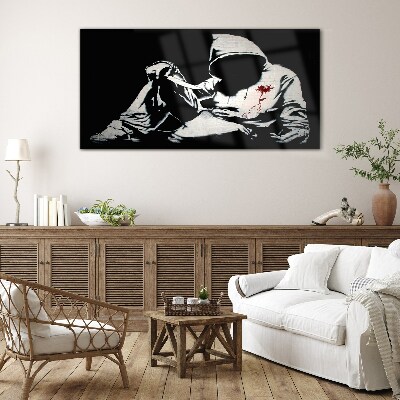 Glasbild Mann mit Messer Banksy
