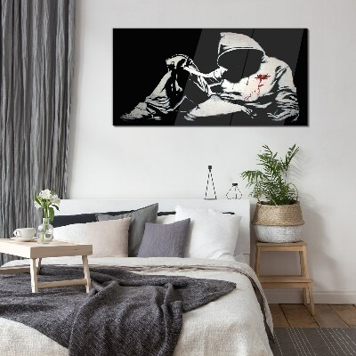 Glasbild Mann mit Messer Banksy