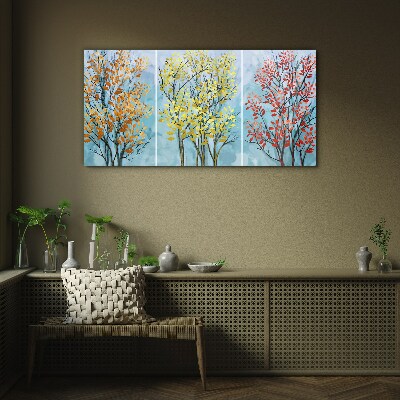 Glasbild Herbstbäume in Farben