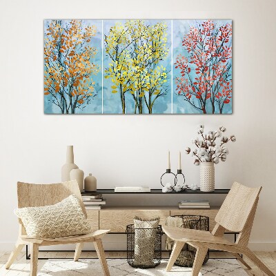 Glasbild Herbstbäume in Farben