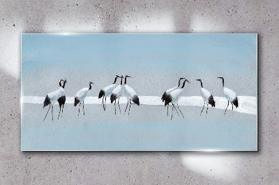 Glas bild Kranichschwärme auf blauem Hintergrund