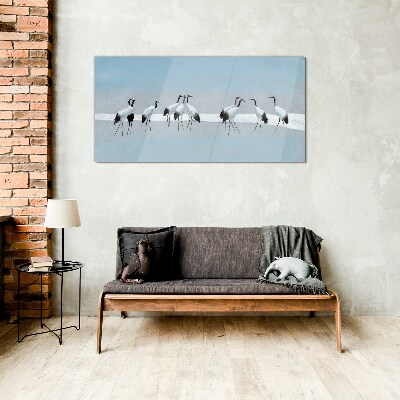 Glas bild Kranichschwärme auf blauem Hintergrund