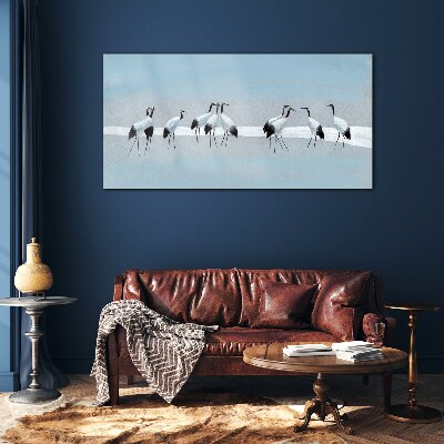Glas bild Kranichschwärme auf blauem Hintergrund