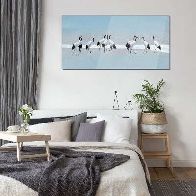 Glas bild Kranichschwärme auf blauem Hintergrund