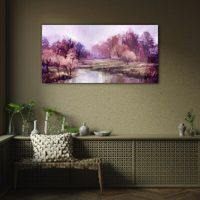 Glasbild Frühlingslandschaft in Rosatönen