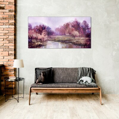 Glasbild Frühlingslandschaft in Rosatönen