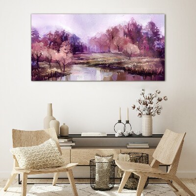 Glasbild Frühlingslandschaft in Rosatönen
