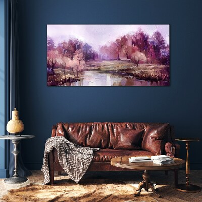 Glasbild Frühlingslandschaft in Rosatönen