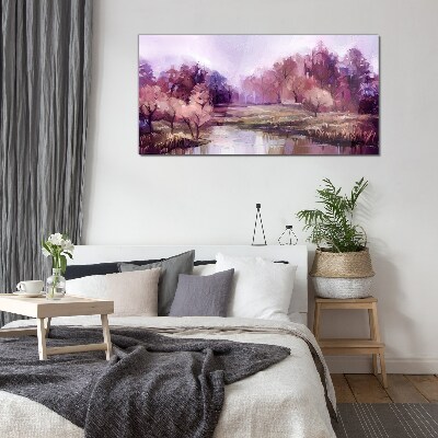 Glasbild Frühlingslandschaft in Rosatönen