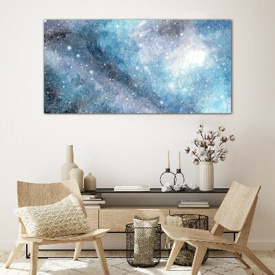Glasbild Kosmischer Nebel in Blautönen