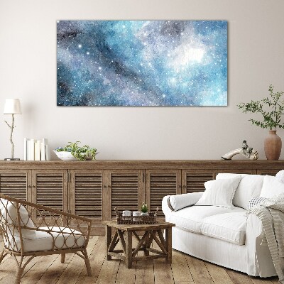 Glasbild Kosmischer Nebel in Blautönen