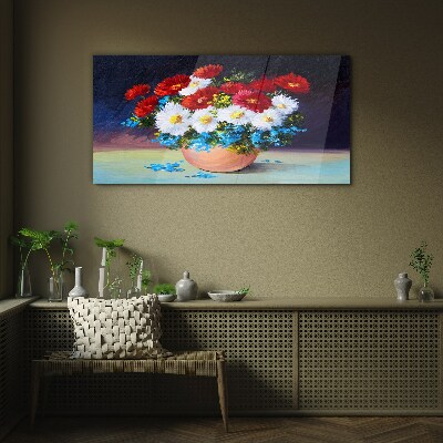 Glasbild Blumenstrauß in einer Vase