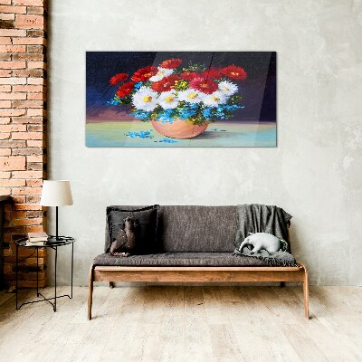 Glasbild Blumenstrauß in einer Vase