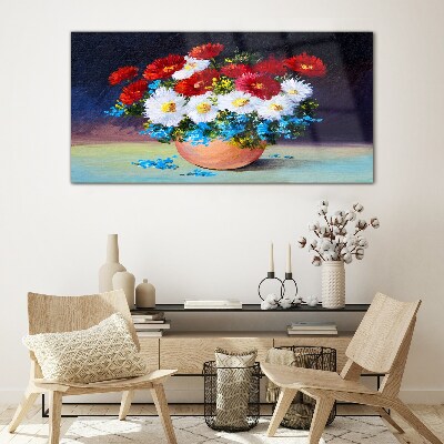 Glasbild Blumenstrauß in einer Vase