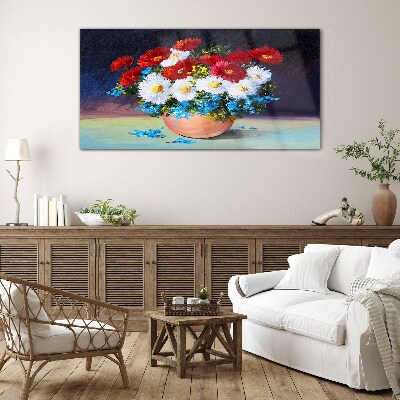 Glasbild Blumenstrauß in einer Vase