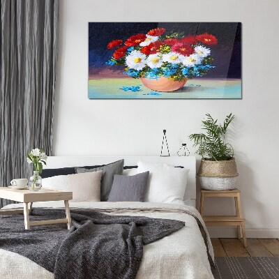 Glasbild Blumenstrauß in einer Vase
