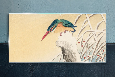 Glasbild Ein Vogel vor einer zarten Landschaft